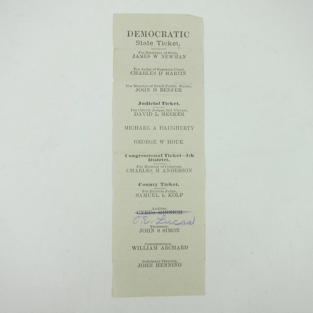 1884 Democratic State Ticket Ohio Secretary James Newman & Rep. Charles Anderson